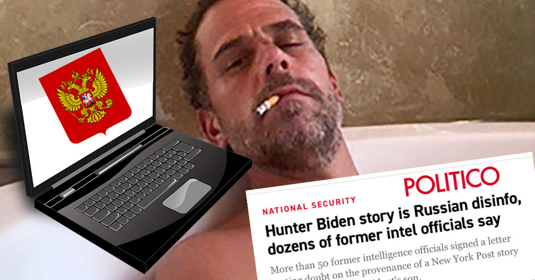 hunter biden's laptop in the bath tub with him with a picture of a misleading politico headline