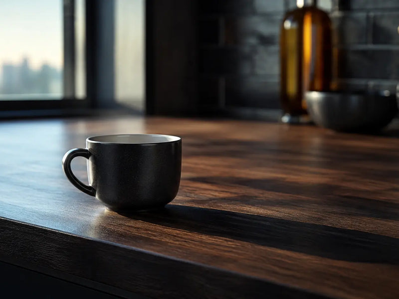 Empty coffee cup in morning light, a man choosing energy without caffeine