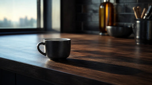 Empty coffee cup in morning light, a man choosing energy without caffeine