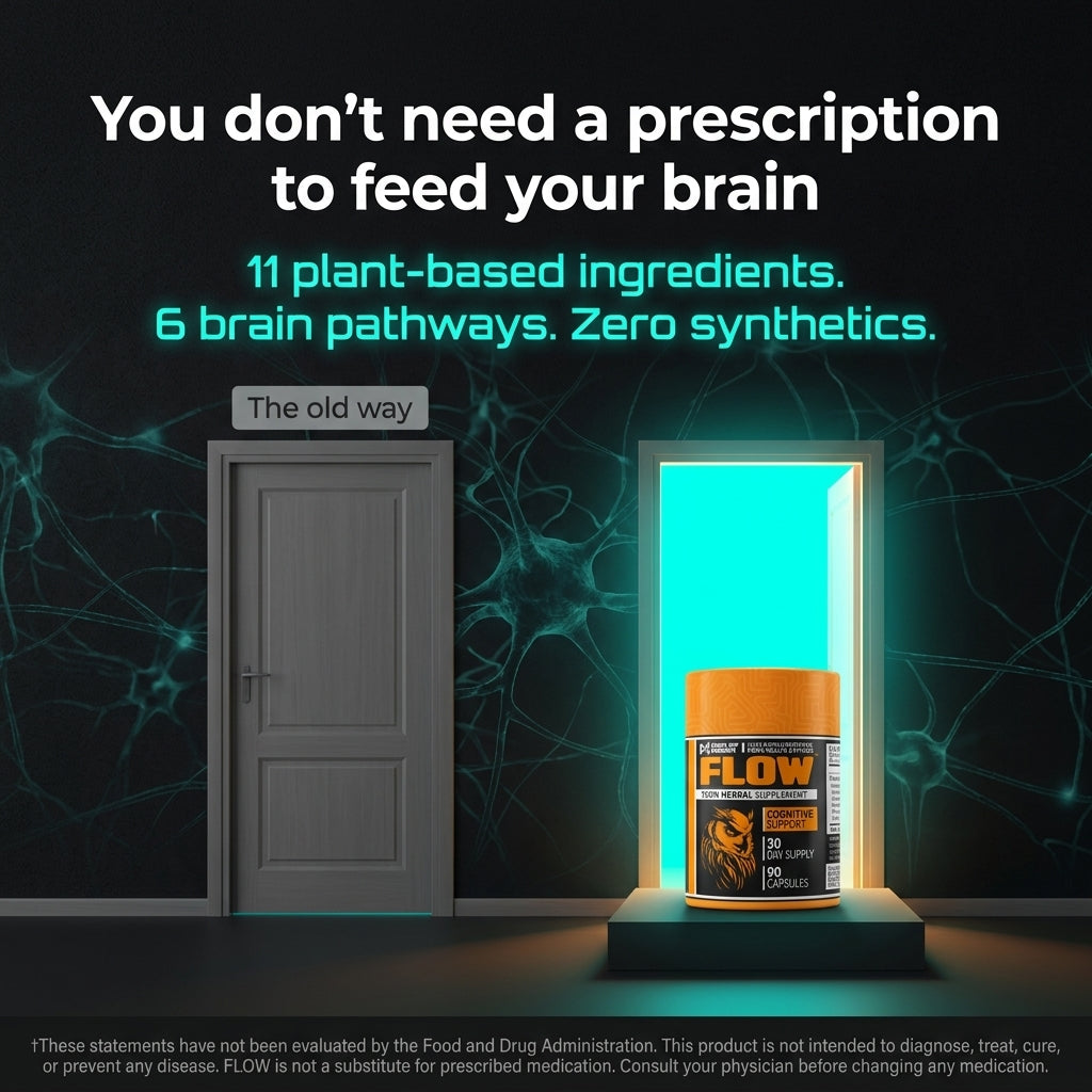 FLOW plant-based nootropic supplement — 11 natural ingredients supporting focus across 6 brain pathways
