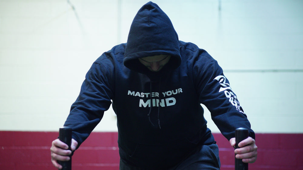 Men of Order Gym sled push in hoodie