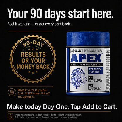 APEX natural testosterone booster 90-day protocol bundle: save on multi-bottle supply with a 90-day money-back guarantee — start your transformation today.