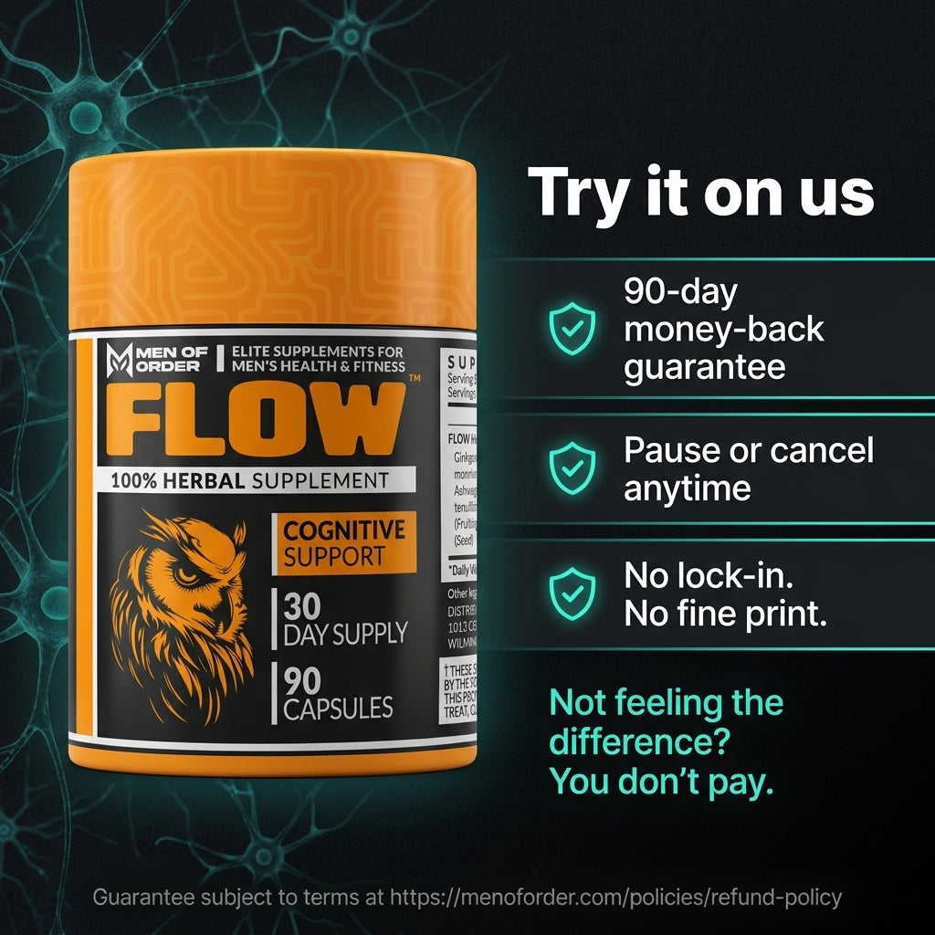 FLOW nootropic money-back guarantee — pause or cancel anytime, no lock-in subscription