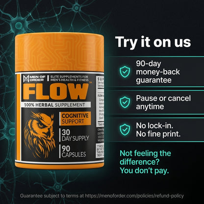 FLOW nootropic money-back guarantee — pause or cancel anytime, no lock-in subscription