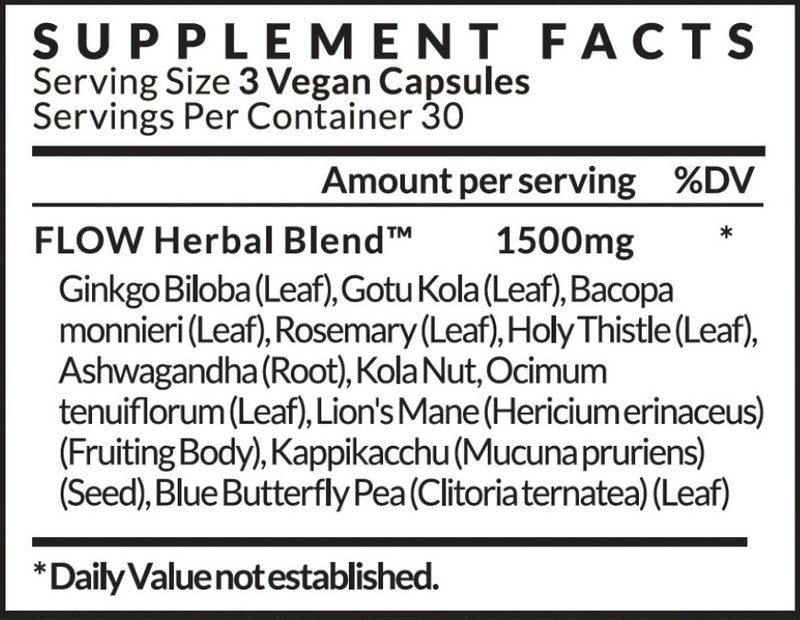 FLOW supplement facts panel — full ingredient list and serving information
