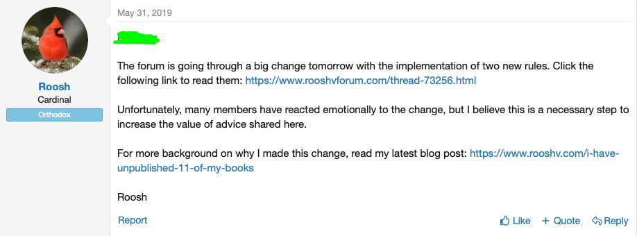 Roosh notifies forum members the forum will be eliminating all sinful content.