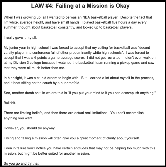 LaidNYC's #4 Law for finding your mission as a man: Failing is Ok