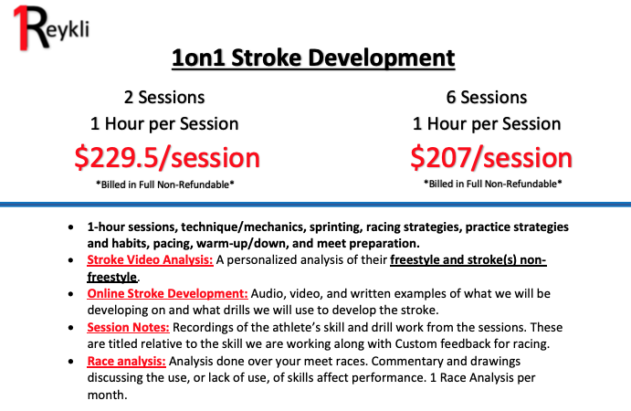 the price I charge for 1 on 1 swimming lessons for competitive athletes.