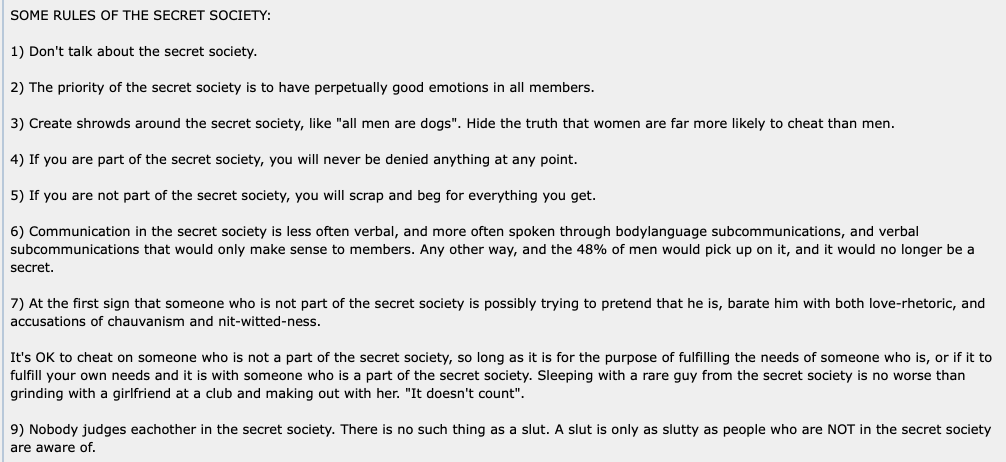 Rules to the secret society of seduction