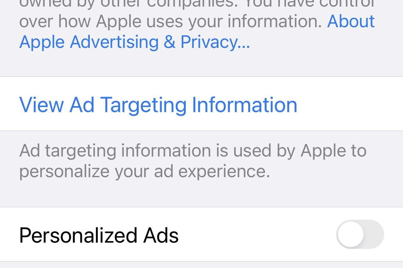 unnecessary iPhone settings ad tracking